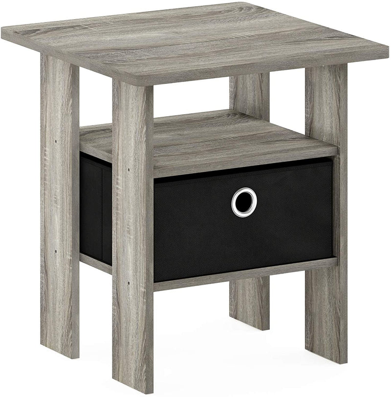 Furinno Econ Multipurpose Home Office Computer Writing Desk, French Oak Grey & Andrey End Table/Side Table/Night Stand/Bedside Table with Bin Drawer, French Oak Grey/Black