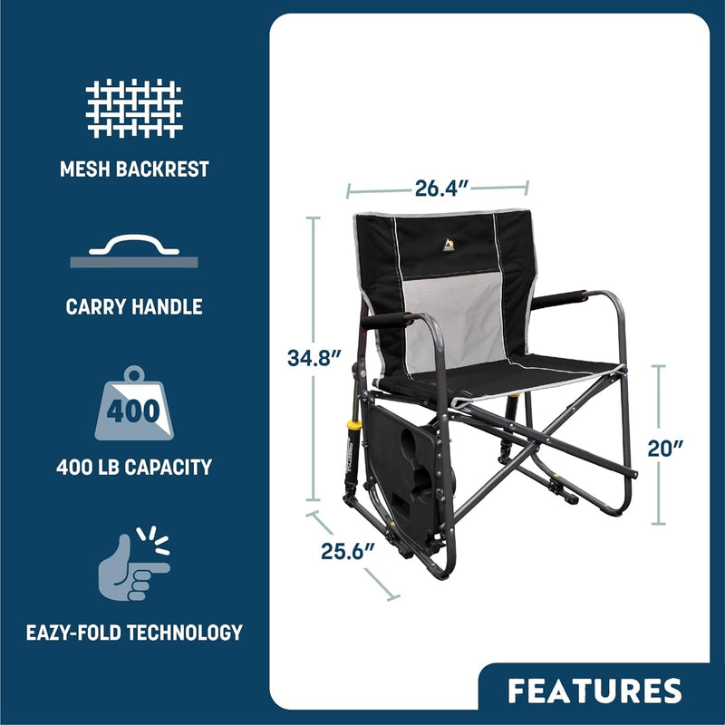 GCI Outdoor Freestyle Rocker XL with Side Table Camping Chair | Portable Folding Rocking Chair with Solid, Durable Armrests, Drink Holder & Comfortable Backrest — Cinnamon