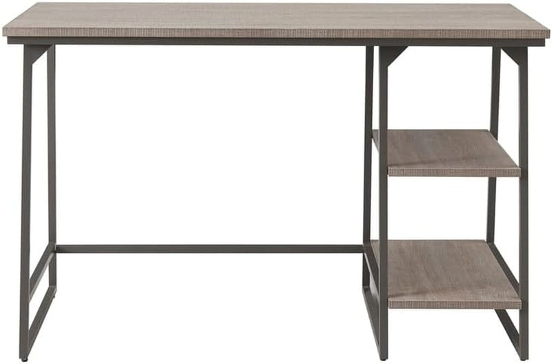 Earthy Elements Home Office Desk with Stepped Shelf, Wood/Iron Construction, 48 Inches L X 24 Inches W X 30 Inches H, 17.5 Lb, Roughsawn Oak/Gunmetal Gray- Storage Home Office Desk