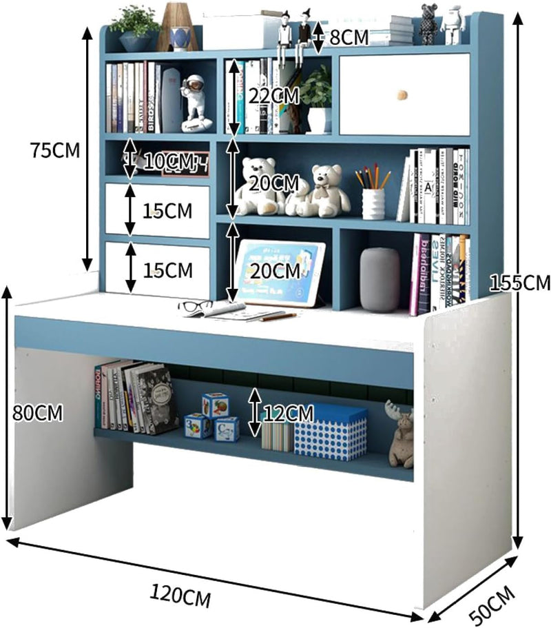 Computer Desk with 2 Storage Drawers & Bookshelf, Adjustable Height Writing Study Desk Teenager Compact Desk & Workstations for Girl Boy(120Cm, Pink)