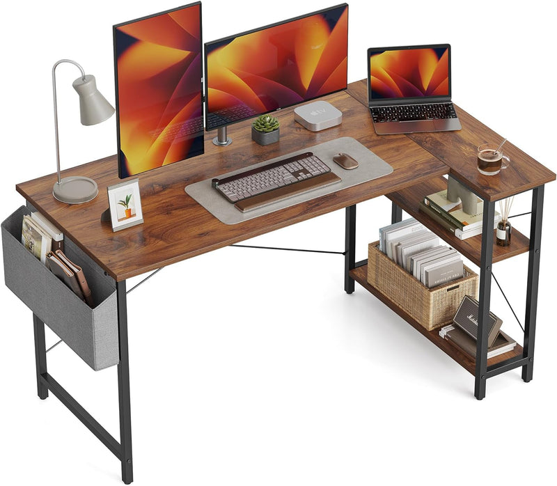 Cubiker L Shaped Desk, 55" Computer Desk with Reversible Storage Shelves Home Office Corner Desk Study Writing Gaming Table, Deep Brown