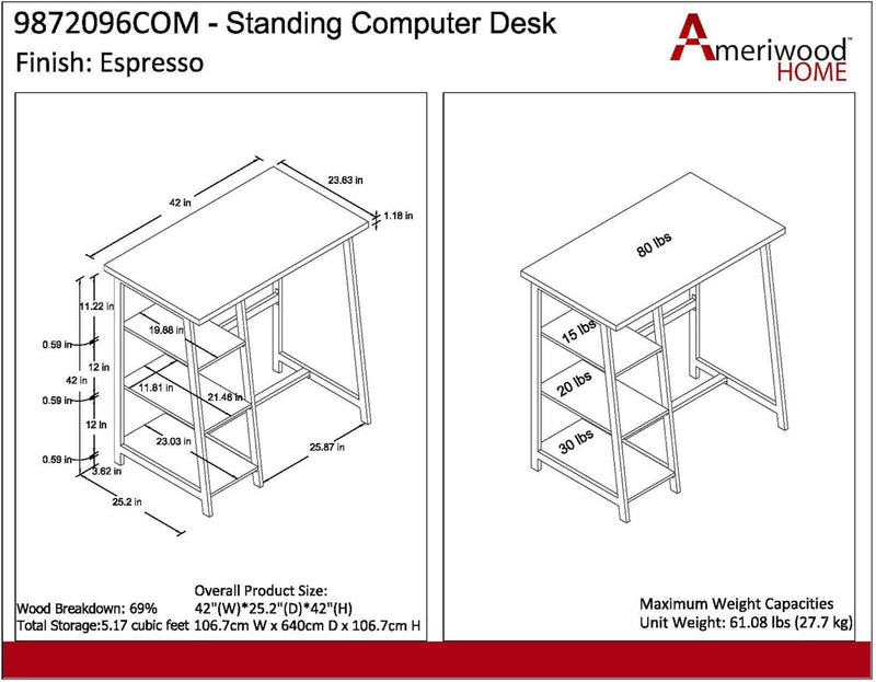 Ameriwood Home Coleton Standing Desk, Brown