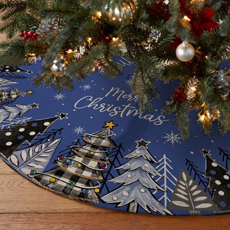 CROWNED BEAUTY Merry Christmas Tree Skirt Collar 48 Inch Xmas Trees Snowflakes Soft Farmhouse Holiday Decoration (Gold & Black) TS26