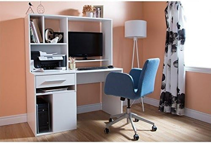 BOWERY HILL Modern Computer Desk for Bedroom, Small Writing Desk with Drawers and Shelves for Home Office, White