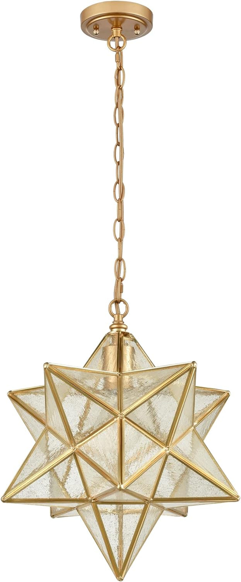 DAYCENT Brass Moravian Star Pendant Lighting Seeded Glass Pendant Lights 13 1/2 Inches