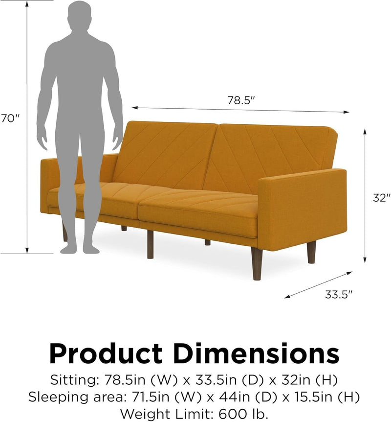 DHP Paxson Convertible Futon Couch Bed with Linen Upholstery and Wood Legs - Mustard