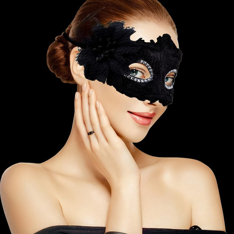 Boobeen Halloween Lace Mask, Masquerade Venetian Mask Lace Eye Mask, Half Face Masquerade Mask for Carnival Ball Dress Party