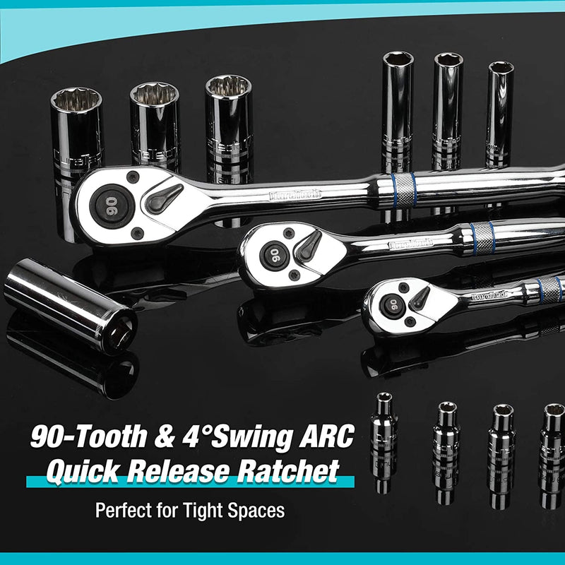 DURATECH 138-Piece Mechanics Tool Set, Standard (SAE) and Metric Polished Chrome Sockets Set with Hard Case