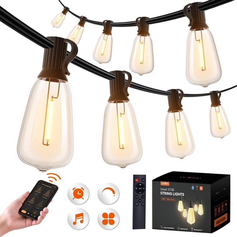 Addlon 150 FT (3X50Ft) Outdoor String Lights,Waterproof Patio Lights UL Listed with 45+3 Shatterproof Dimmable ST38 LED Bulbs,2700K Connectable Outdoor Lighting for Backyard Bistro Garden