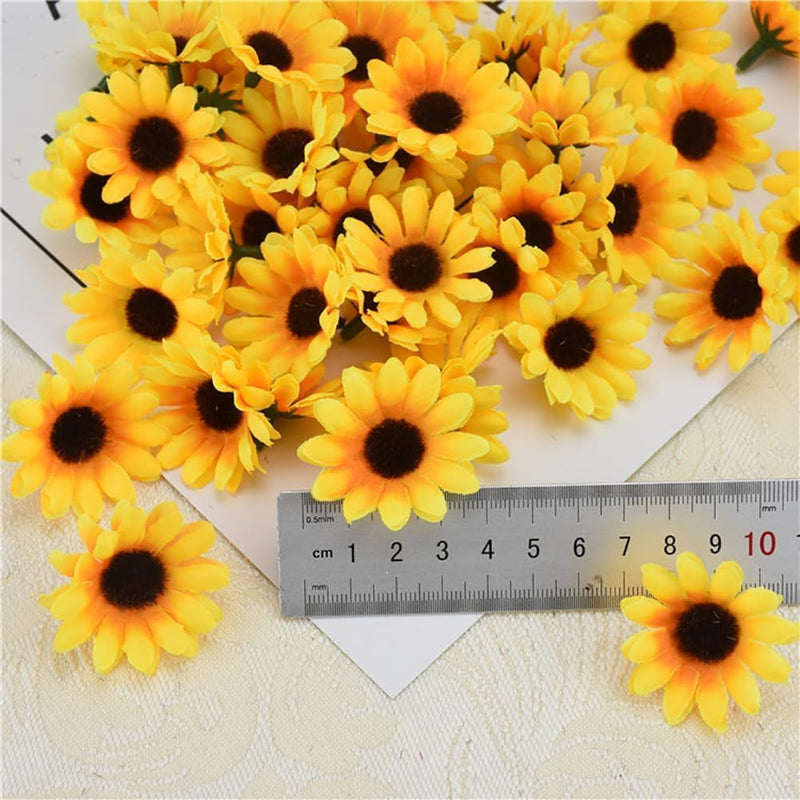 10 Pcs Yellow Artificial Sunflower Heads, Fake Fabric Flowers, Decorative Floral Embellishments for Wreaths, Weddings, Crafts