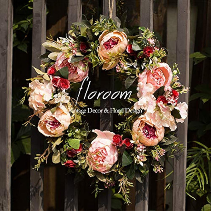 Floral Wreath, Artificial Peony Wreath, 15''-16'' Front Door Decorations Wall Decor