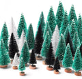 30Pcs Mini Christmas Trees Artificial Christmas Tree Bottle Brush Trees with Wooden Base for Christmas Decor Christmas Party Home Table Craft Decorations(Green+Silver+White)