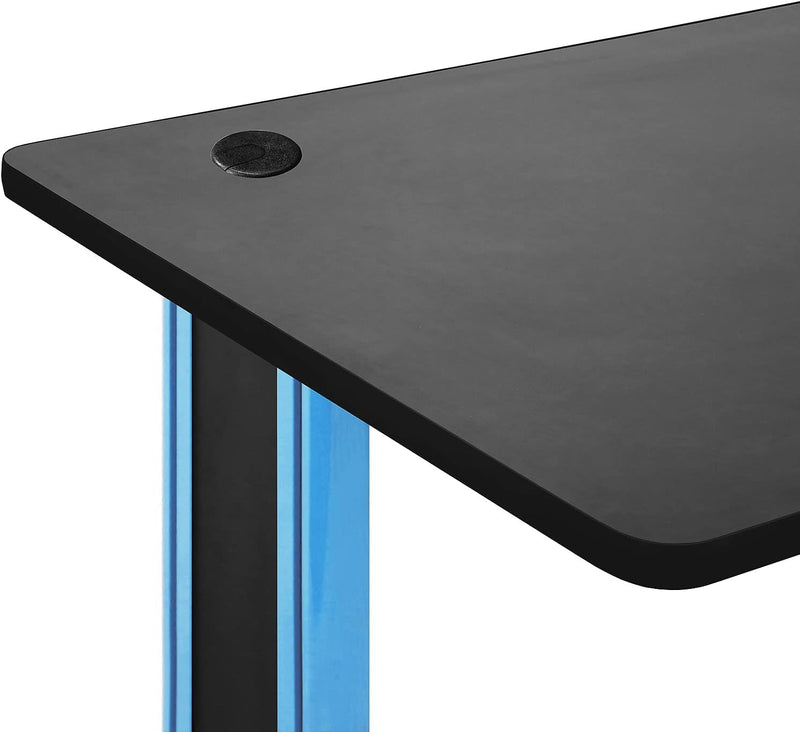 Benchpro Computer Desk, Gaming Desk 25" X 58" Student PC Desk Office Desk Extra Large Modern Ergonomic Gaming Style Table Workstation - Black and Blue Frame - Black Top
