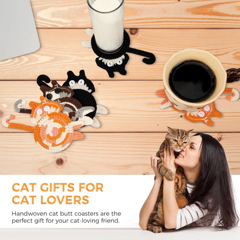 Cat Gifts for Cat Lovers 3PCS Cat Coaster Woven Creative Cute Cat Coaster Insulation Coaster Coffee and Tea Coaster Desktop Gifts