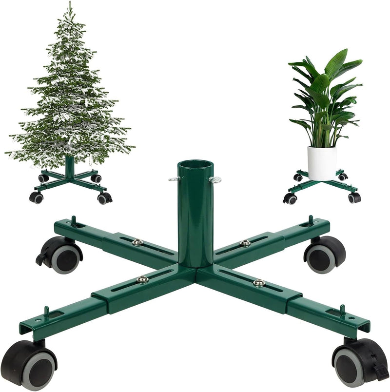 Blissun Christmas Tree Stand Base with Wheels, Movable Christmas Fake Tree Holder, Fits up to 7.5 FT Artificial Trees, Plant Caddy with Wheels, Plant Taxi, Plant Dolly Cart after Christmas (Green)