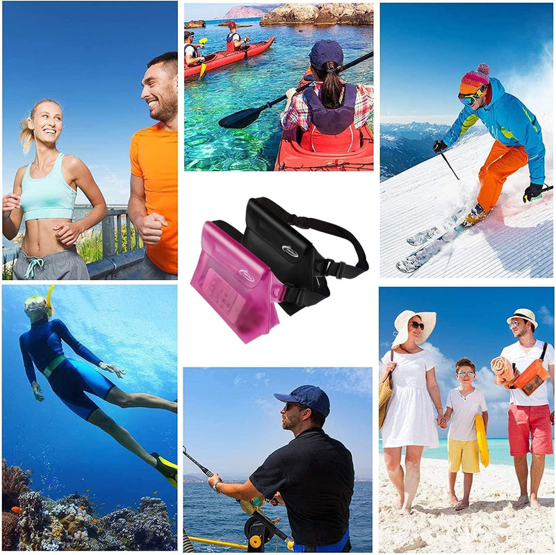 Airuntech Waterproof Pouch with Waist Strap (2 Pack) | Adjustable Waterproof Dry Fanny Bag for Boating Swimming Kayaking Surfing | Beach Cruise Travel Accessories Essentials Vacation Must Haves