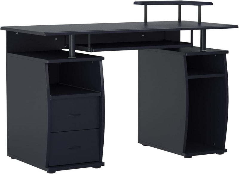 HOMCOM Multi-Function Computer Desk, Home Office Workstation with Keyboard Tray, Elevated Shelf, Sliding Scanner Shelf and CPU Stand, 47.25 X 21.75 Inch, Black