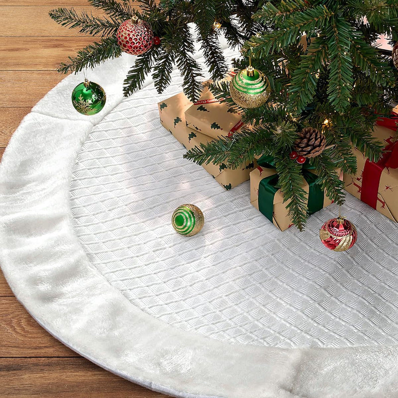 Christmas Tree Skirt, 48 Inches, Sparkling Red Sequin with White Faux Fur, for Xmas Holiday Home Decorations Christmas Decor (48 Inches)