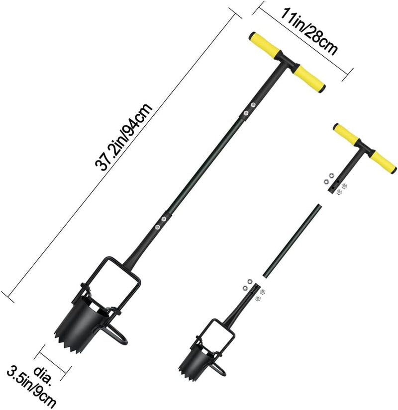 Colwelt Bulb Planter Tool Long Handle, Serrated Base Gardening Bulb Transplanter with Soft Grip, Heavy Duty Long Handled Bulb Planter Sod Plugger for Digging Holes to Plant Tulips, Iris, Daffodils