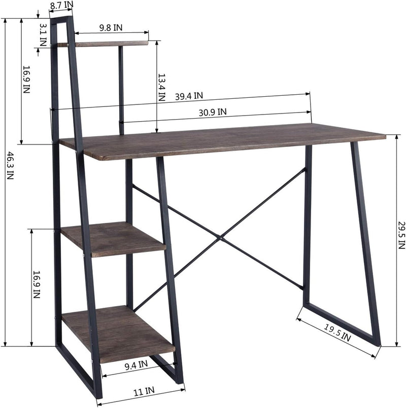 Furniturer Computer Desk 39.4 Inch Small Study Writing Table with Wooden Storage Shelves Morden Laptop Desks for Home Office Bedroom, Brown