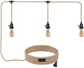 3 Light Plug in Pendant Light Cord 22FT Industrial Farmhouse Hanging Lamp with Twisted Hemp Rope Independent Triple Switch Hanging Light Chandelier for Dining Room Kitchen Black Finish