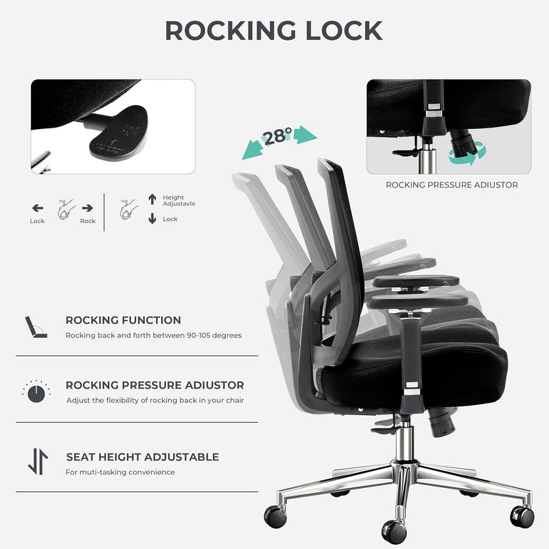 Big and Tall Office Chair 500Lbs, Ergonomic Oversize Mesh Desk Chair for Heavy People, Heavy Duty High Back Computer Chair with Wide Thick Seat Cushion, Adjustable Lumbar Support, 4D Armrests