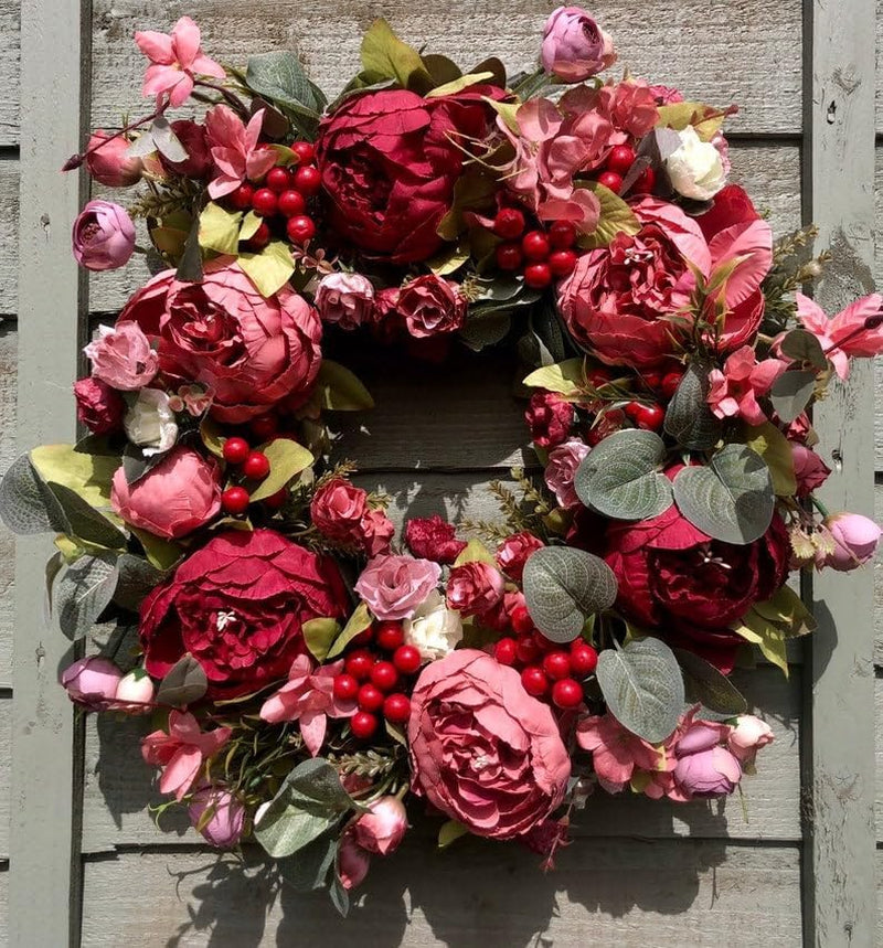 Door Wreath, Round, for the Front Door, Home, Decoration, Artificial Flower, Wreath Peony, 40Cm, Dispaly, Easteryuemingxx