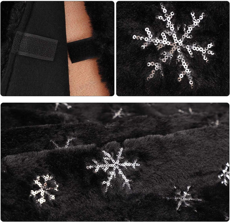 Black Christmas Tree Skirt,48 Inches Black Faux Fur with Silver Sequin Snowflakes Tree Rug Xmas Tree Mat for Holiday Winter New Year House Christmas Decorations