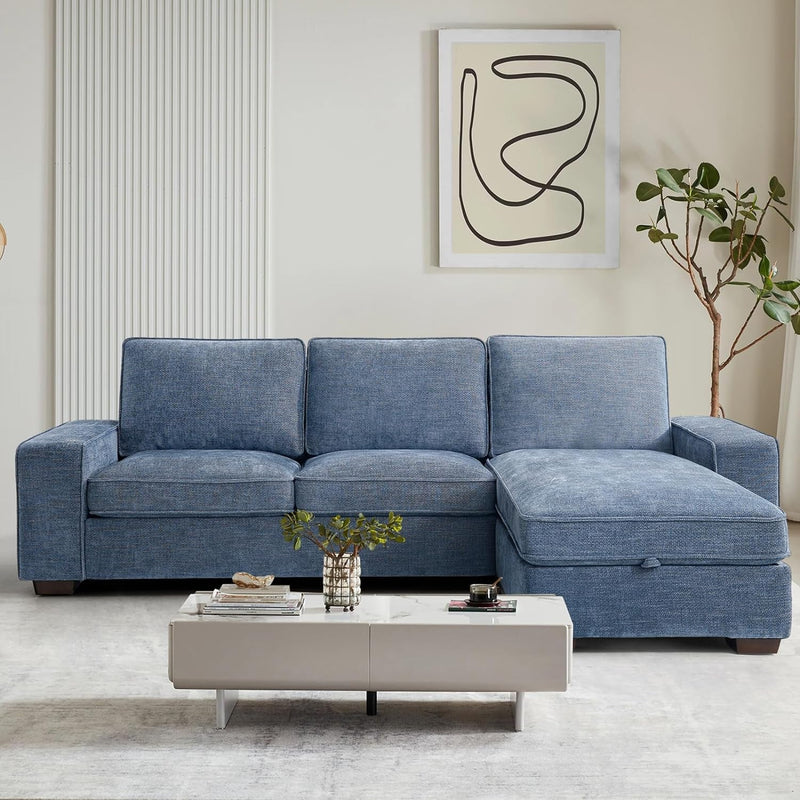 COHOME Convertible Sectional Sofa, 82-Inch Modern Chenille L-Shaped Couch with Reversible Chaise Lounge,3-Seat Apartment Couch for Living Room with Washable Cover,Dim Blue