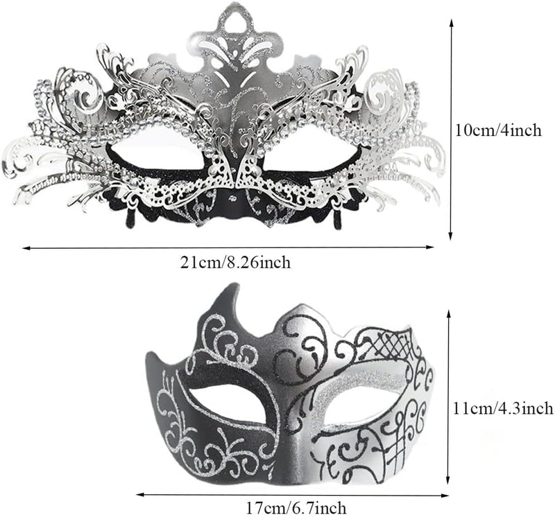 2 Pack Couples Masquerade Masks Gorgeous Venetian Metal Mask Halloween Costume Party Mask Mardi Gras Mask