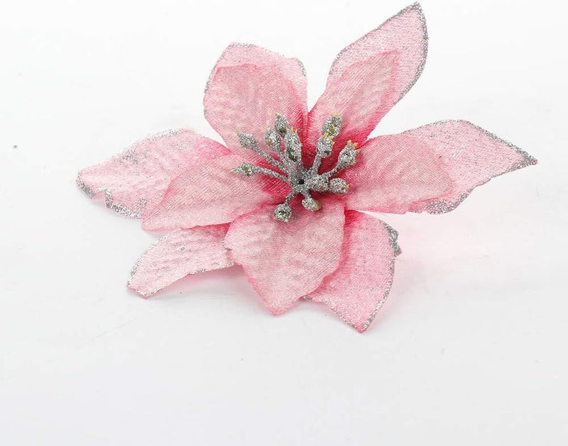 12Pcs 13Cm Glitter Poinsettia Christmas Tree Ornaments Artificial Wedding Christmas Flowers Xmas Tree Wreaths Decorations