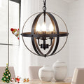 DLLT 6-Light Orb Chandelier, Black and Gold Globe Pendant Lights, Industrial Sphere Pendant Lighting over Island, Adjustable Hanging Light with Metal Cage for Dining Room Foyer, E12 Bulbs Not Included