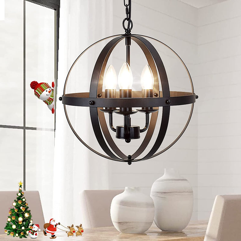 DLLT 6-Light Orb Chandelier, Black and Gold Globe Pendant Lights, Industrial Sphere Pendant Lighting over Island, Adjustable Hanging Light with Metal Cage for Dining Room Foyer, E12 Bulbs Not Included