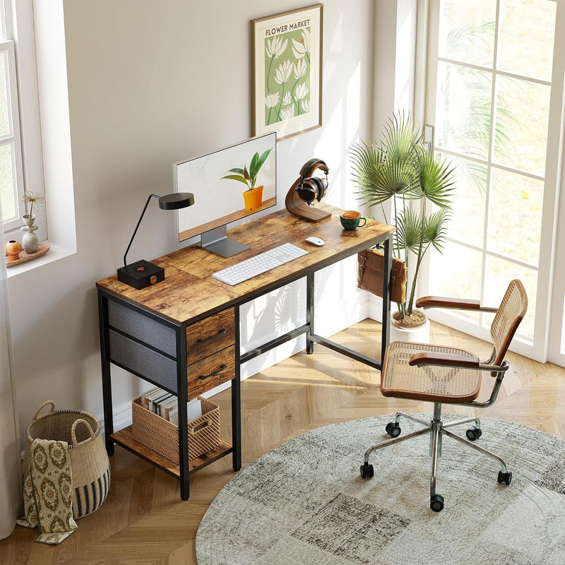 Cubiker Computer Home Office Desk with Drawers, 40 Inch Small Desk Study Writing Table, Modern Simple PC Desk, Rustic Brown