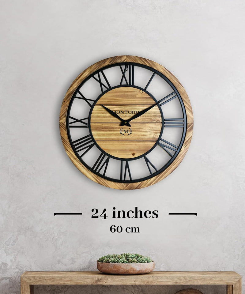 24 Inch Farmhouse Wall Clock Large - Giant Extra Large Wall Clock for Living Room Decor - Large Wall Clock 24 Inches or Larger, Big round Wall Clock with Decorative Roman Numerals, Battery Operated