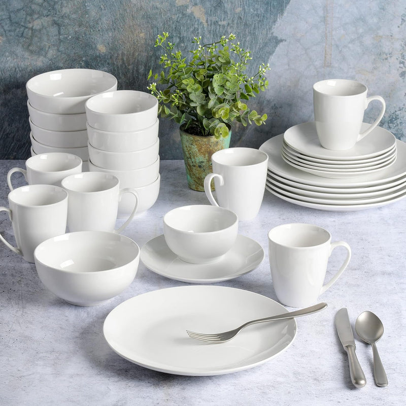 Gibson Home Zen Buffet Porcelain Dinnerware Set, Service for 6 (30Pcs), White (Coupe)