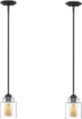 Glass Pendant Lighting Fixture Modern Golden Clear Glass Cylinder Pendant Light,Pendant Lights for Kitchen Island Modern Ceiling Lights for Living Room PACK of 2(Bulb Not Included)