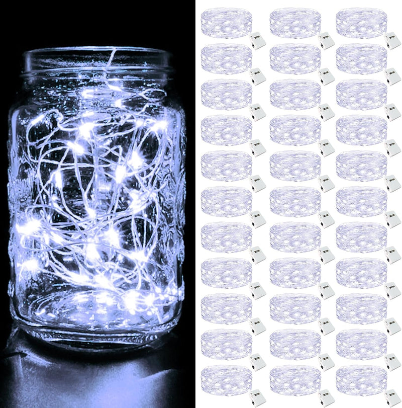 Btfarm 30 Pack Fairy Lights Battery Operated [3 Modes], 7Ft 20 Led Twinkle Lights String Lights Waterproof Bulk Small Mini Silver Wire for Mason Jars Vases Wedding Table Centerpiece, Warm White