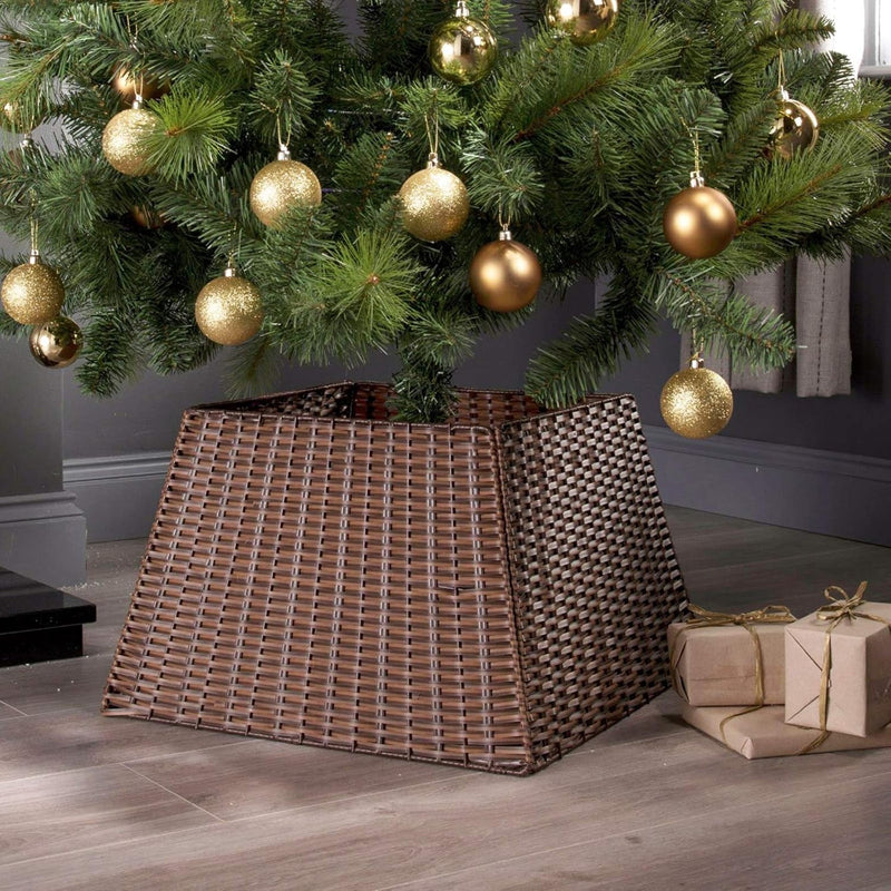 Christmas Tree Collar, 23’’ D Handmade Artificial Rattan Wicker Christmas Stand Tree Collar Basket Base Cover for Holiday Decoration