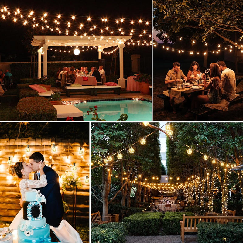 50FT Solar String Lights Outdoor Waterproof with Remote, G40 Solar Powered String Lights with 15+1 LED Shatterproof Bulbs, Dimmable Solar Patio Hanging Lights for outside Backyard Party