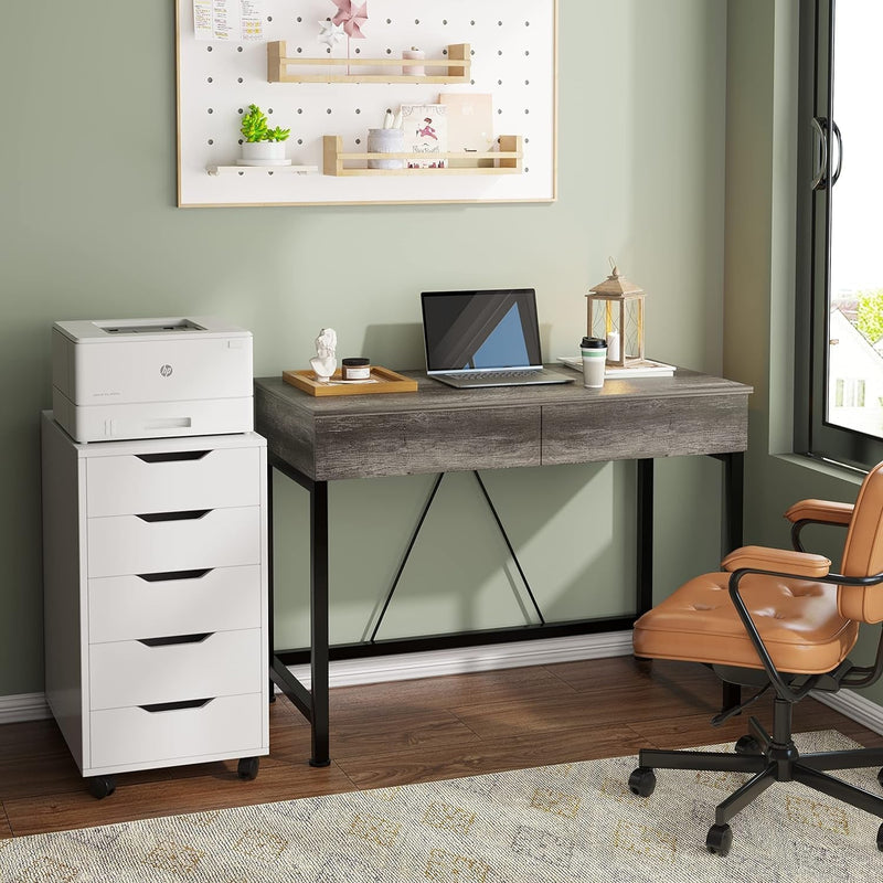 CAIYUN Computer Desk with Drawers, 39.4” Desks for Home Office with Storage, Small Computer Gaming Desk for Small Spaces, Writing Desk Study Table for Office, Work, Kids Study, Student, Grey Oak
