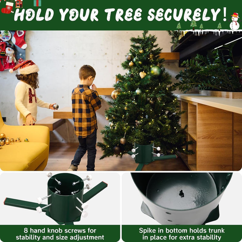 Christmas Tree Stand for Real Trees, Heavy Duty Metal Live Christmas Tree Stand, Universal Adjustable Replacement Xmas Tree Base Holder for Fresh Tree 4-8Ft, Fit Trunk Diameter up to 6.9 Inch Green