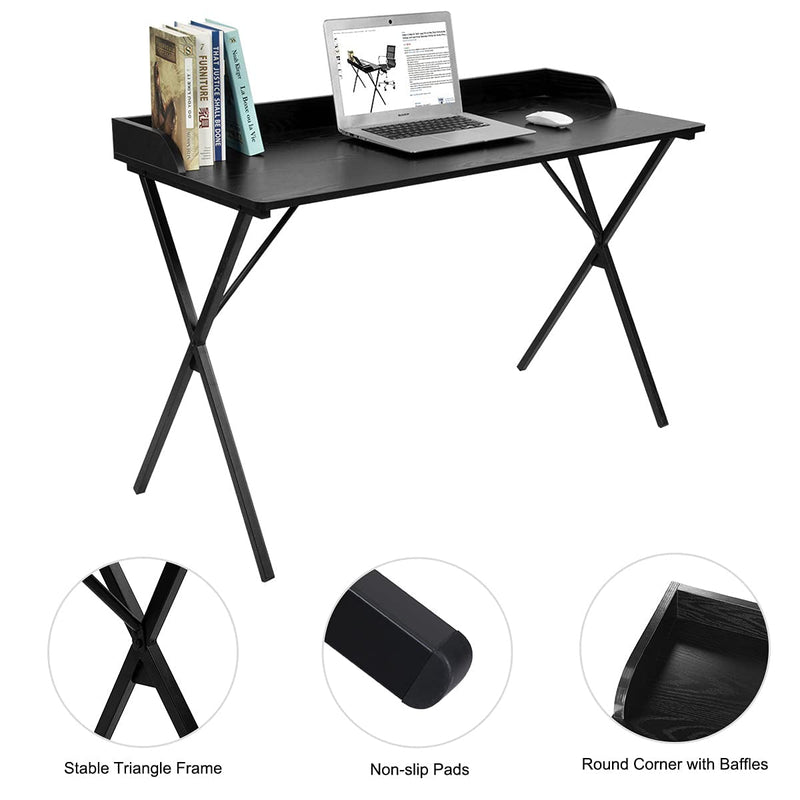 Alecono Black Desk 47'' Writing Computer Desk for Home Office Small Spaces Modern Study Sturdy PC Gaming Table, Black Wood