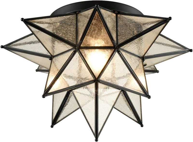 DAYCENT Moravian Star Light Flush Mount Ceiling Light Seeded Glass Shade Boho Moroccan Ceiling Lamp for Kitchen Foyer, 1-Light