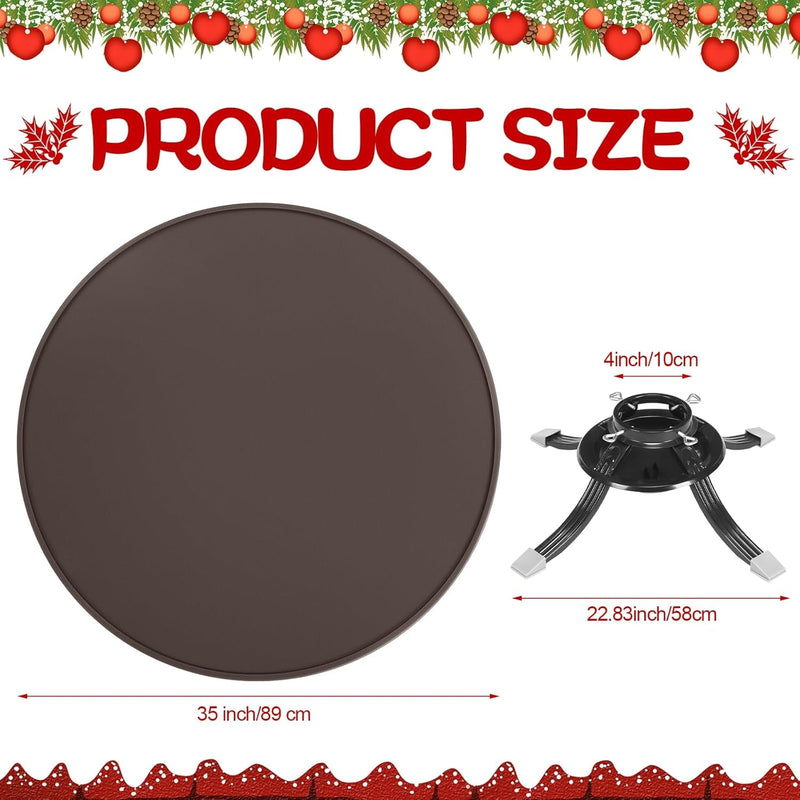 Christmas Tree Stand and Mat Xmas Tree Mat 35 Inch Real Live Tree Stand Heavy Duty Silicone Christmas Tree Floor Protector Waterproof Christmas Tree Stand Pad for Xmas Home Decoration (Browm)