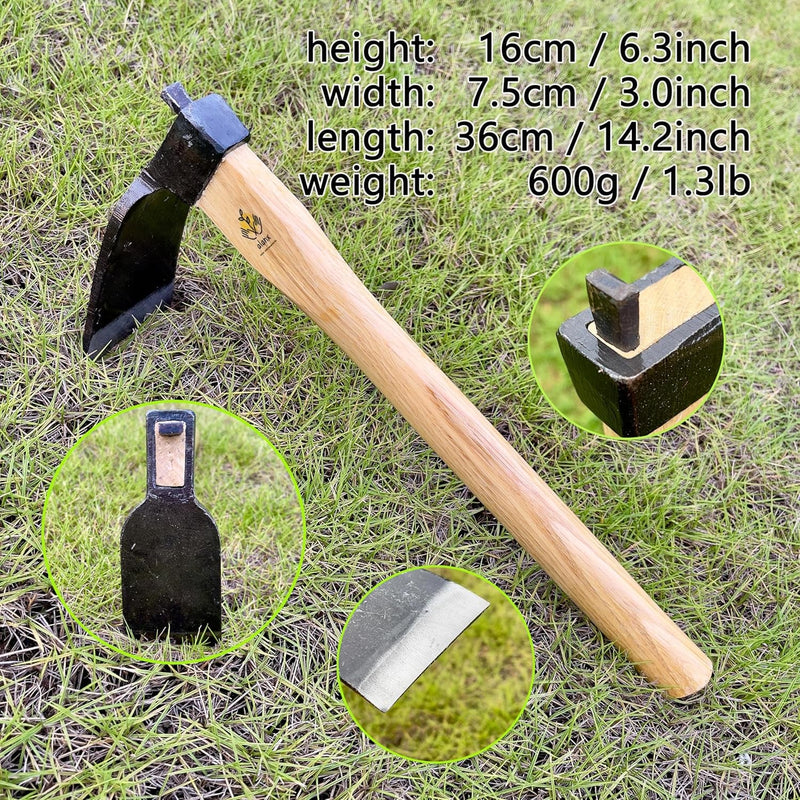 14 Inch Japanese Style Hoe, Heavy Duty Hoe, without Welding, Gardening Tool, Oak Handle, for Digging, Weeding, and Planting