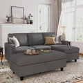 HONBAY Reversible Sectional Couch with Chaise Modern Linen Fabric L Shape Sofa for Apartment Sectional Set with Ottoman in Bluish Grey