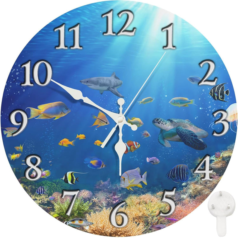 Britimes round Wall Clock Non-Ticking Silent Battery Operated Clock 10 Inch, Sea Beach Blue Sky Sand Home Decor for Living Room, Kitchen, Bedroom, and Office