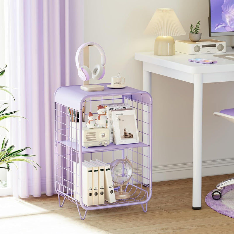 Cute Nightstand,Metal Side Table,3 Tier End Table with Storage,Vintage Bedside Table,Girls Bedroom Furniture,Accent Table,Small Coffee Table for Living Room,Bedroom,Dorm,Purple