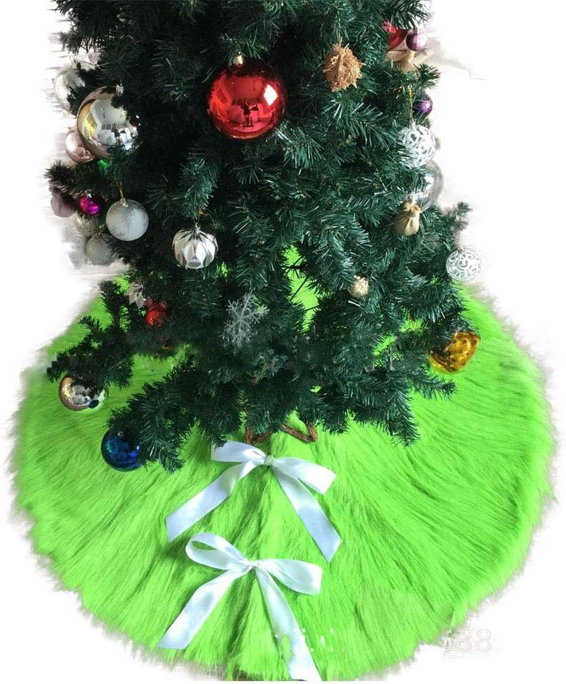 Eanpet Christmas Tree Skirt Fur Xmas Tree Skirts Mat Pure Faux round Carpet for Home Party Decorations Ornaments (Green 30 Inch)